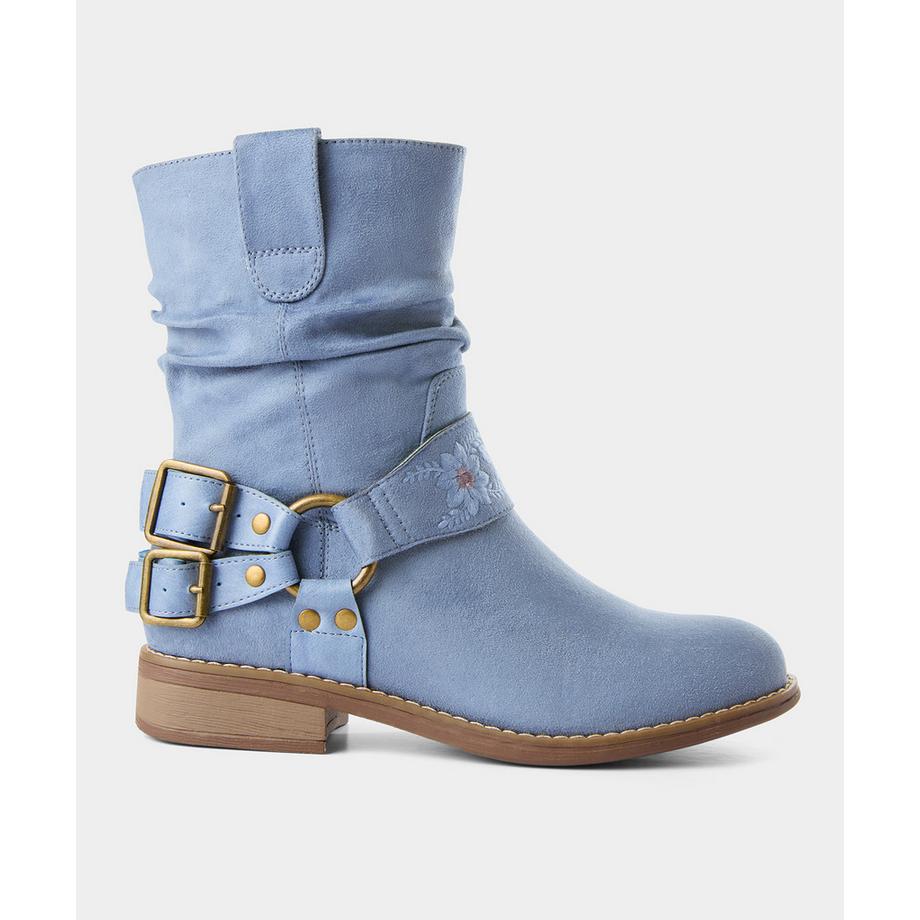 Bestickte Stiefeletten aus Mikrosuede mit Riemen