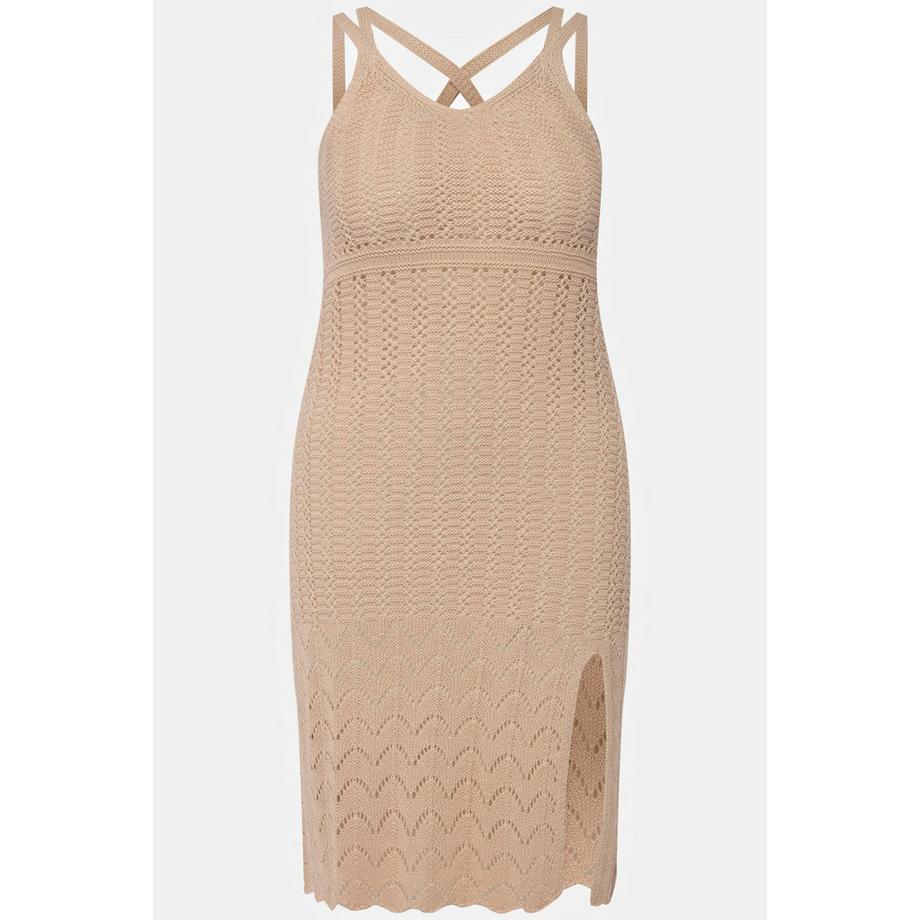 Ulla Popken Häkelkleid V-Ausschnitt Spaghettiträger Ärmellos  