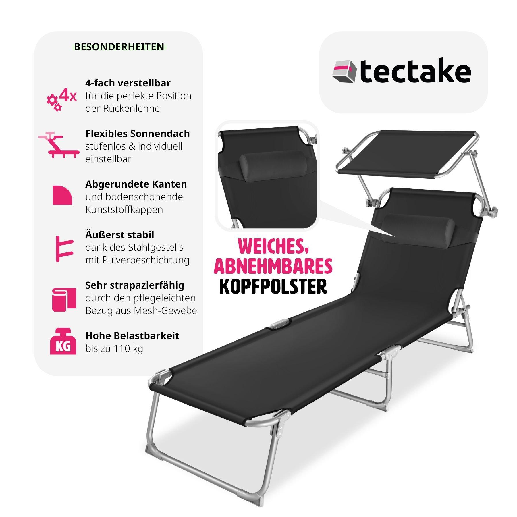 Tectake Gartenliege stufenlos verstellbares Sonnendach  
