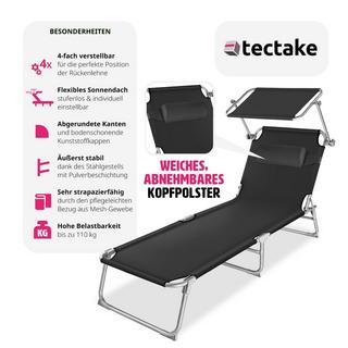 Tectake Gartenliege stufenlos verstellbares Sonnendach  