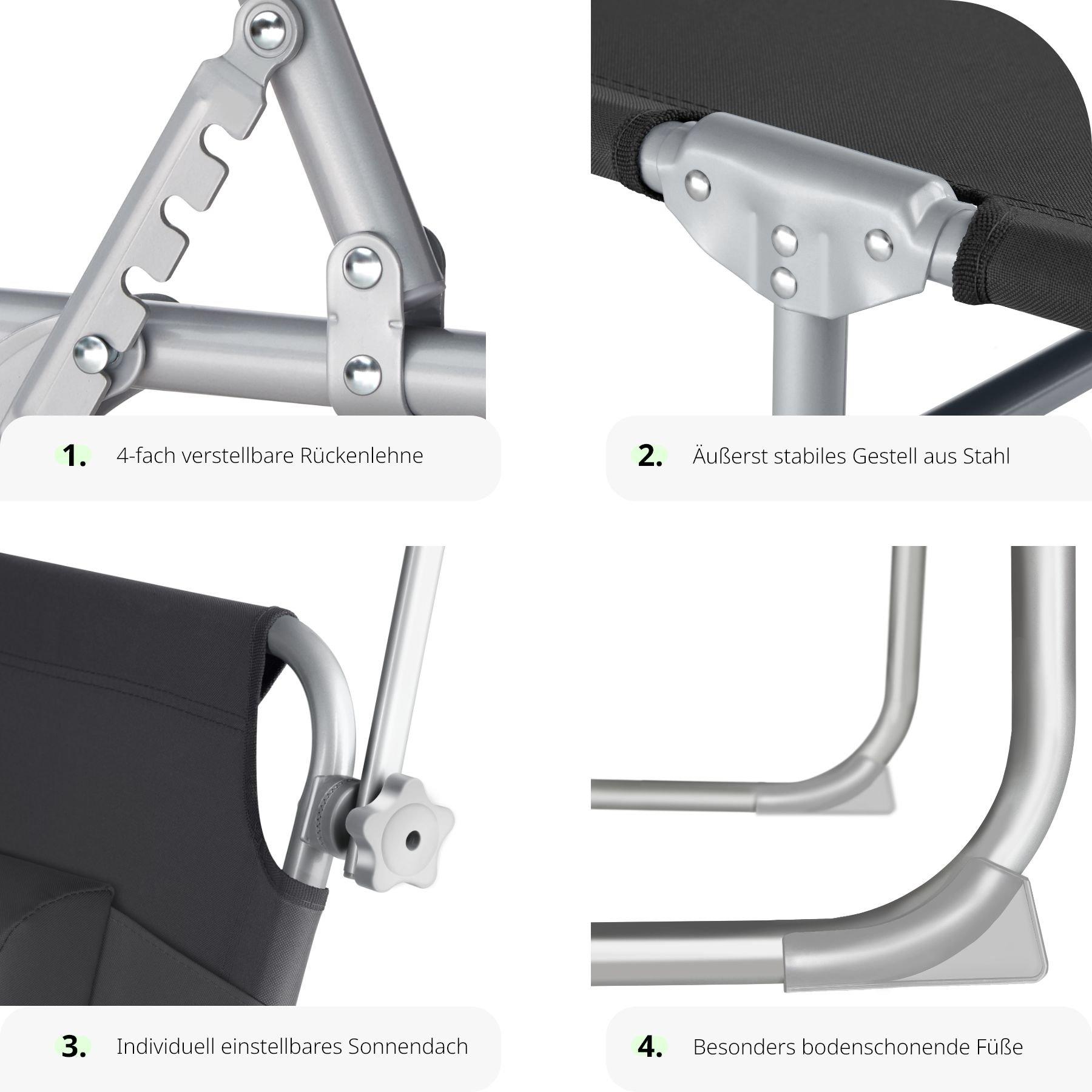 Tectake Gartenliege stufenlos verstellbares Sonnendach  