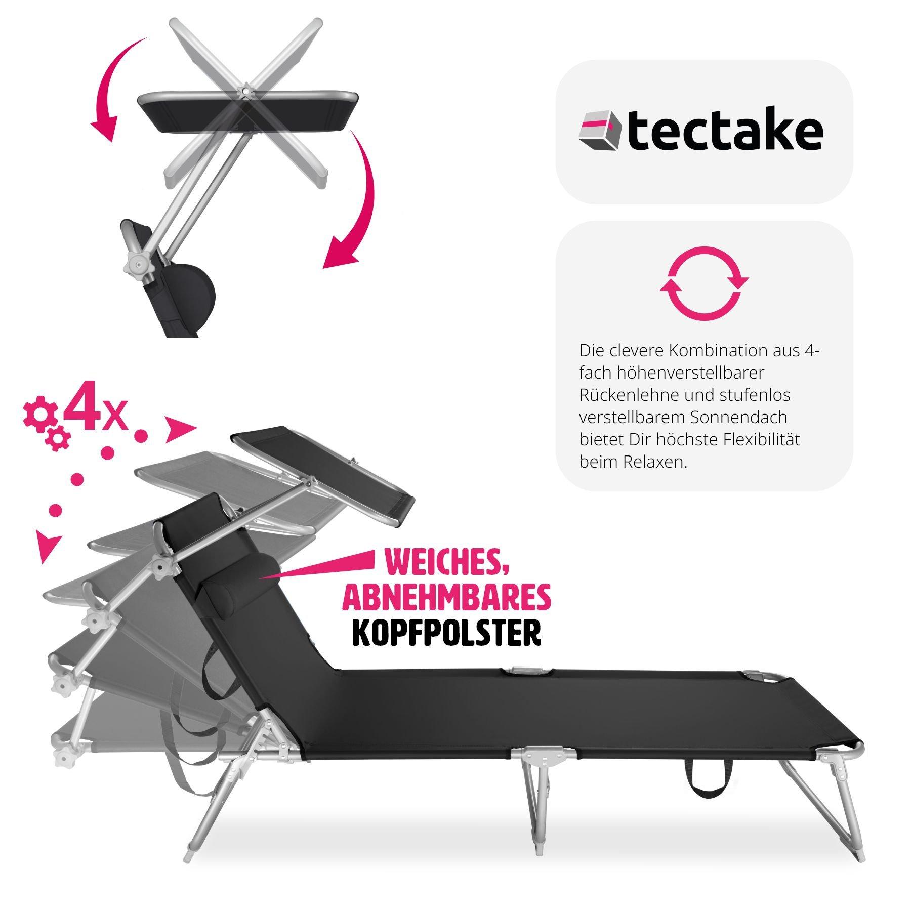 Tectake Gartenliege stufenlos verstellbares Sonnendach  