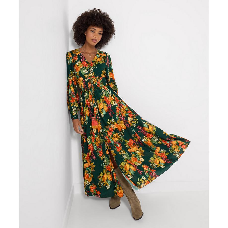 Robe Longue à Manches Longues Imprimé Fruits Selena