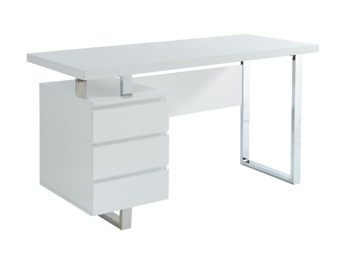 Vente-unique Bureau avec 3 tiroirs - MDF - Blanc laqué - MYLAN II  