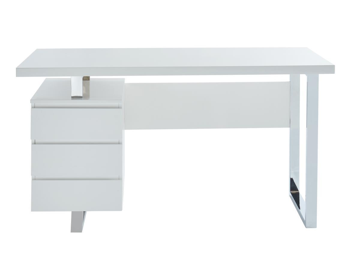 Vente-unique Bureau avec 3 tiroirs - MDF - Blanc laqué - MYLAN II  