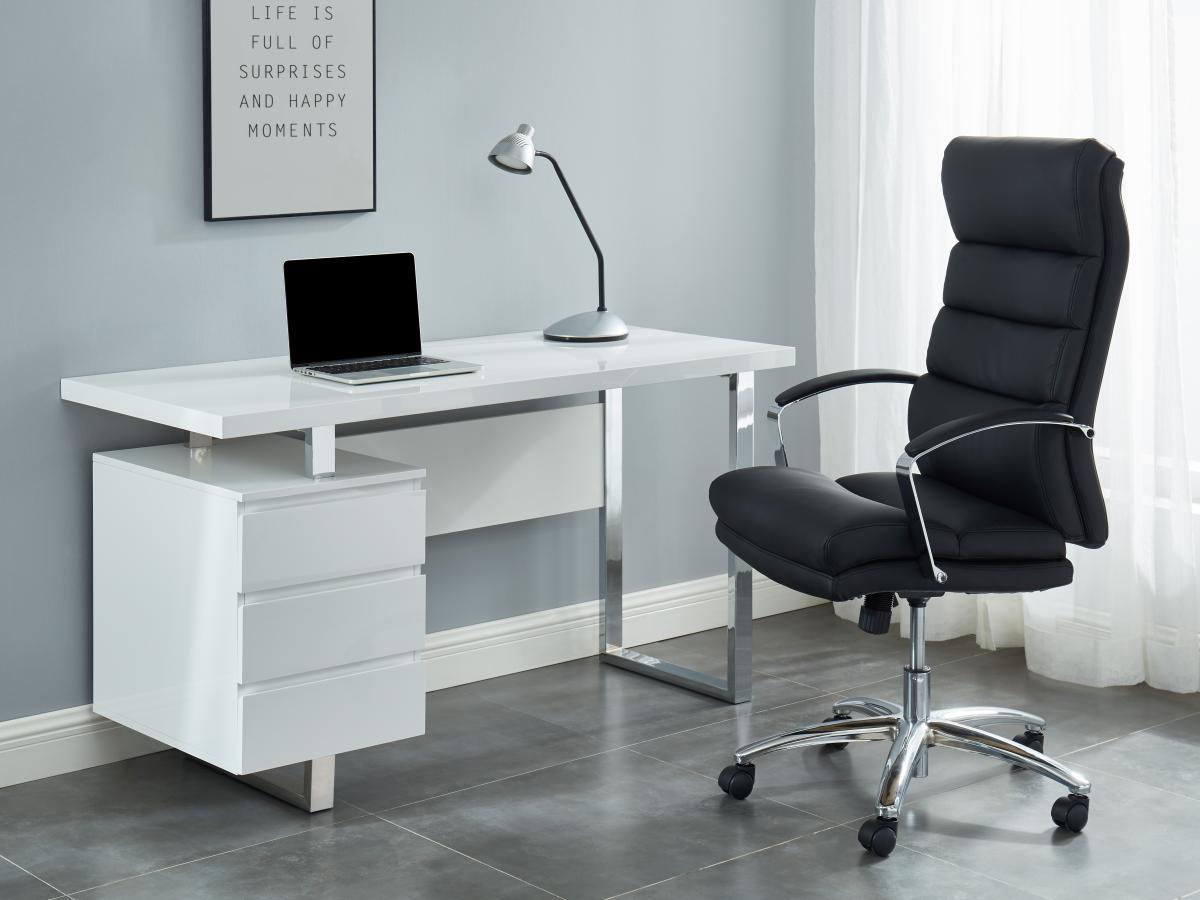 Vente-unique Bureau avec 3 tiroirs - MDF - Blanc laqué - MYLAN II  