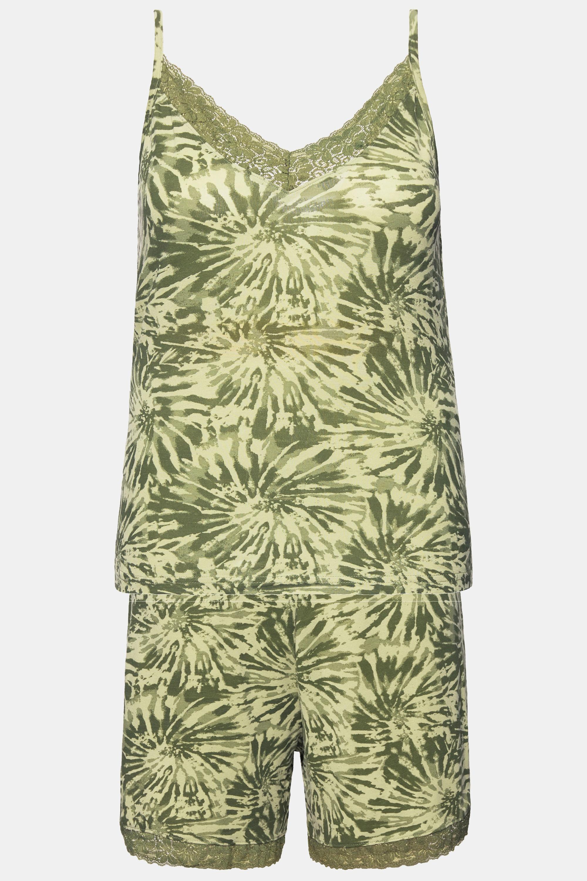 Studio Untold Pigiama Corto Due Pezzi Stampa Bordo Pizzo Top Spalline Sottili Shorts  