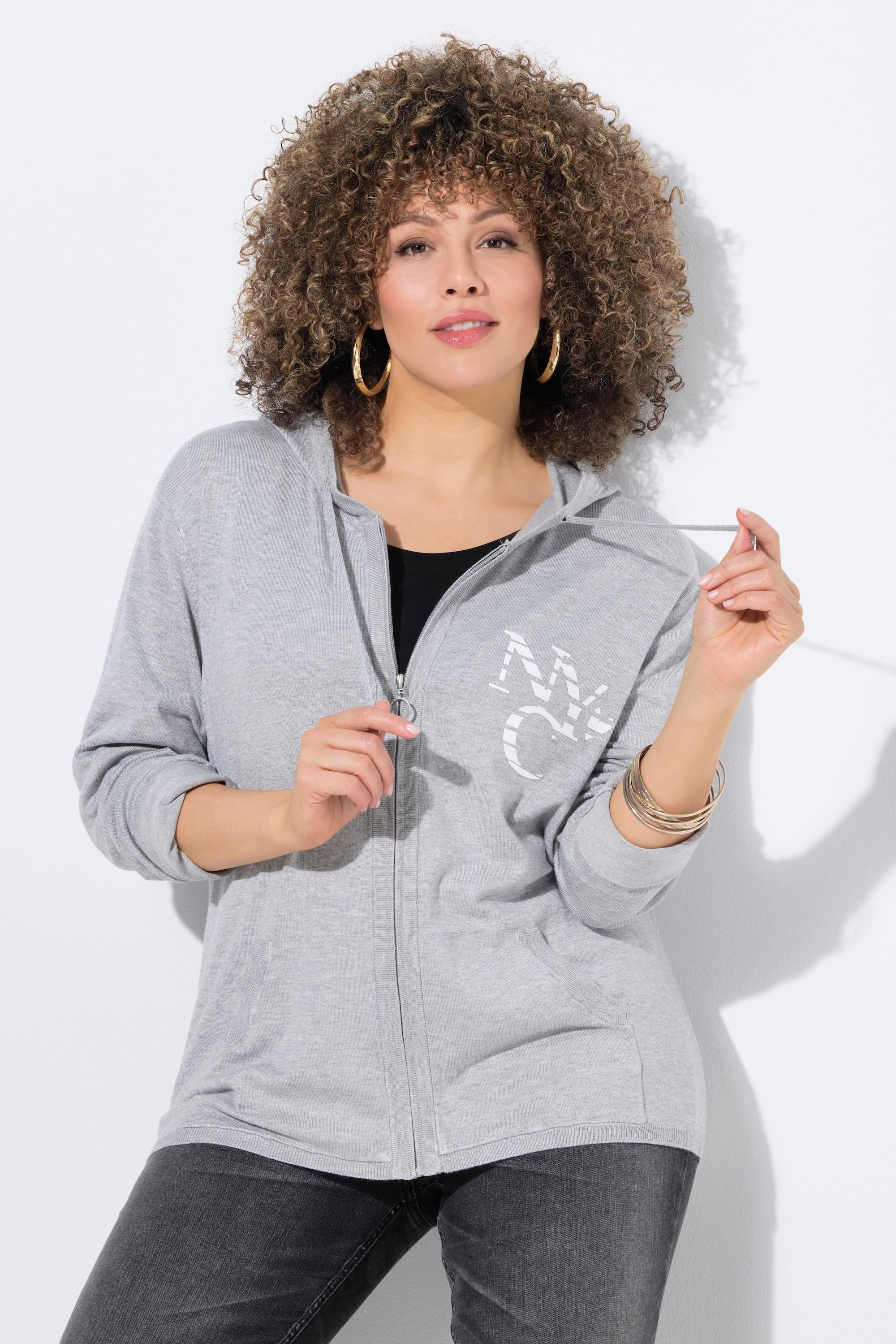 Ulla Popken Cardigan à capuche NYC avec poche kangourou  