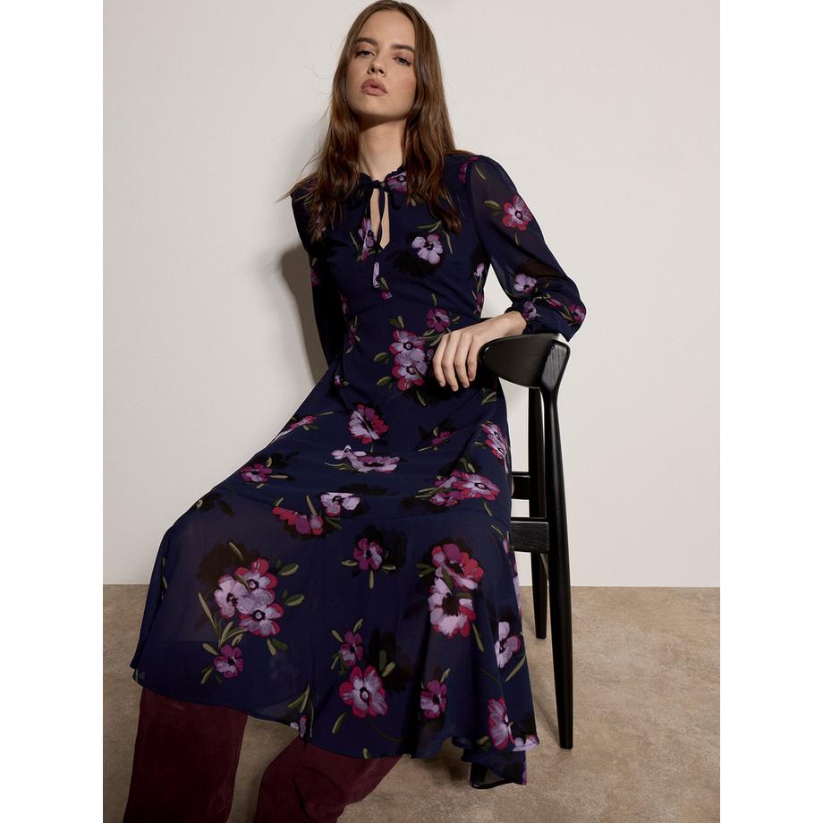 Robe mi-longue en mousseline à imprimé floral