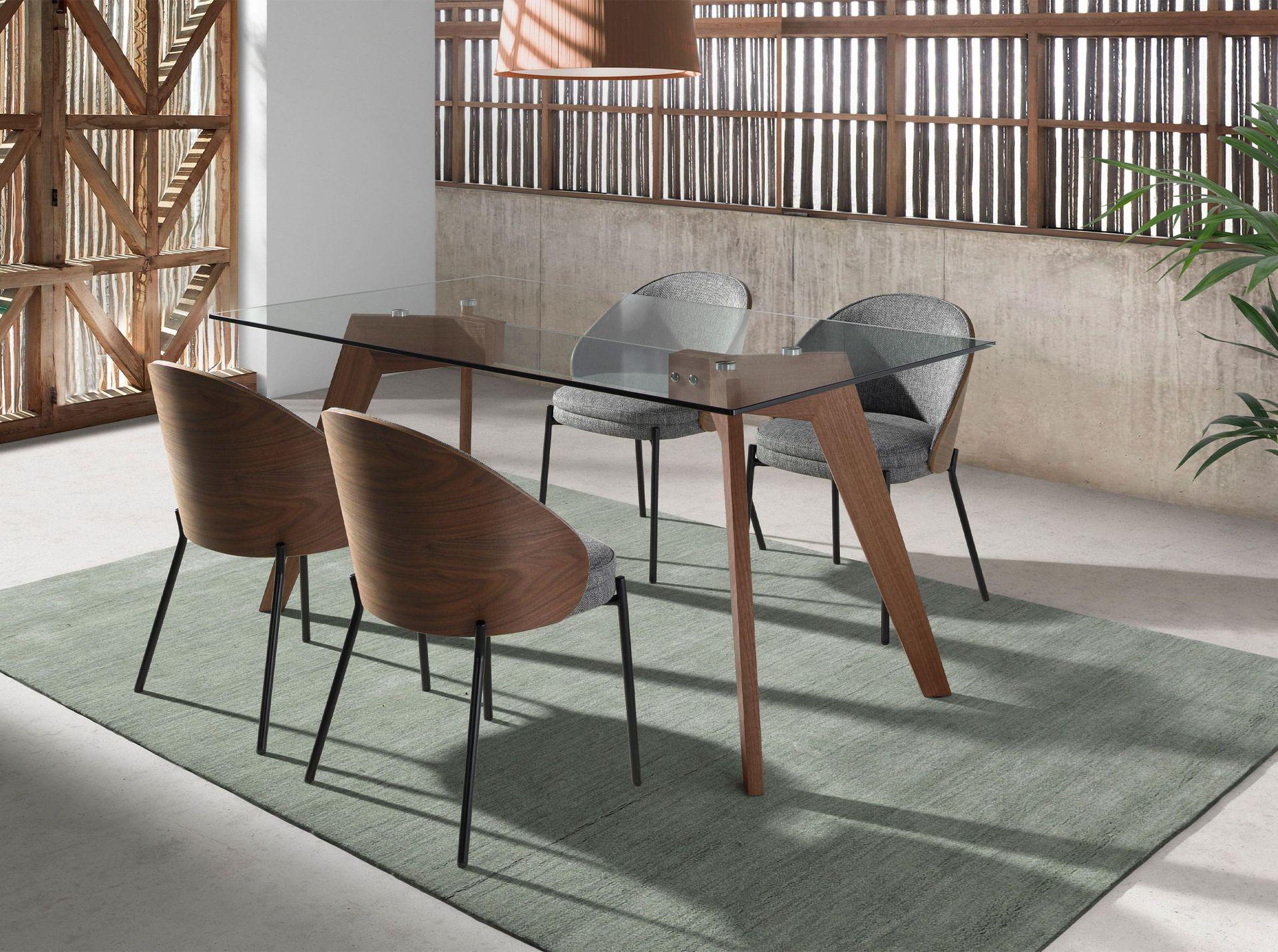 ANGEL CERDA Tavolo da pranzo rettangolare vetro temperato e noce  