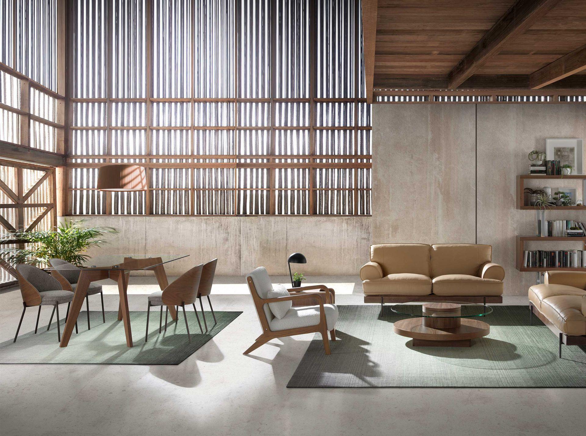 ANGEL CERDA Tavolo da pranzo rettangolare vetro temperato e noce  