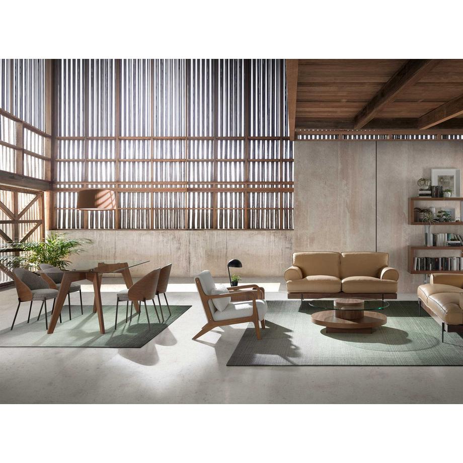 ANGEL CERDA Table à manger rectangulaire verre trempé et noyer  