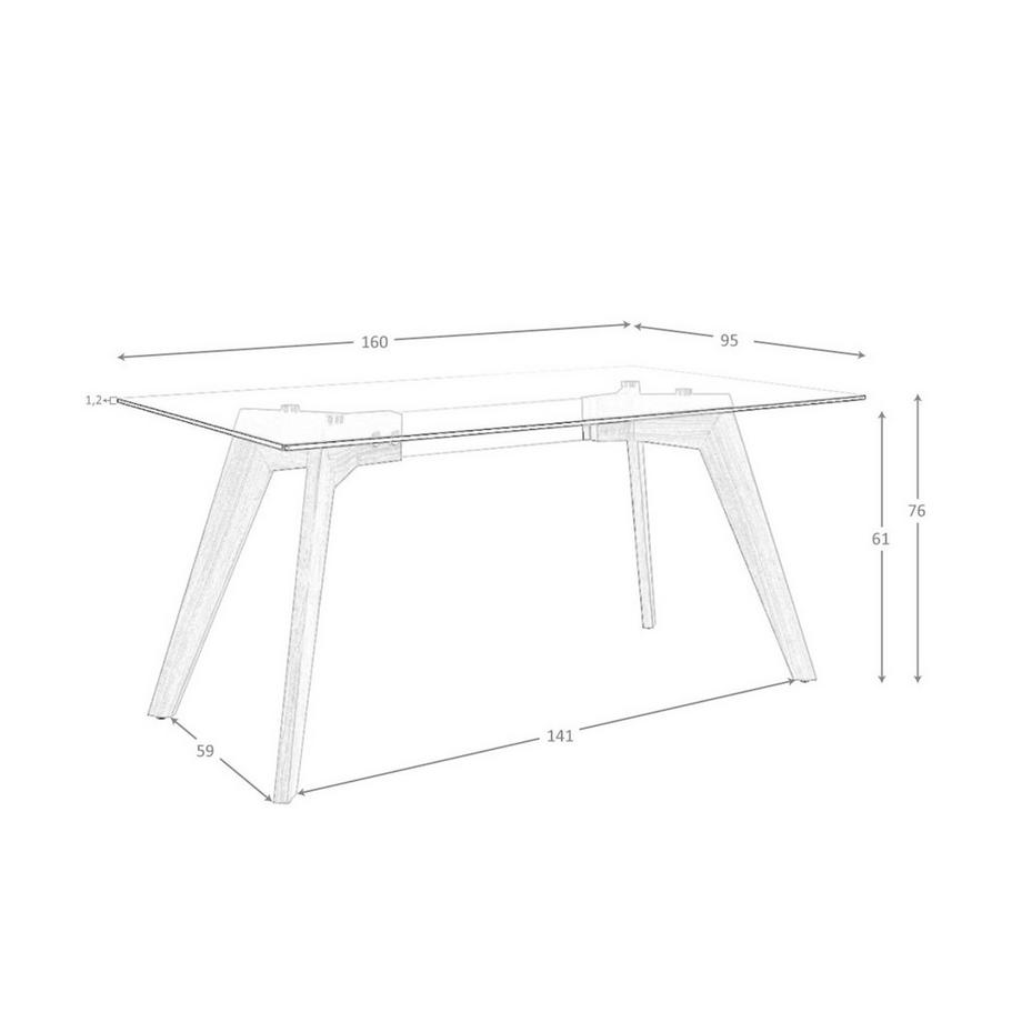 ANGEL CERDA Table à manger rectangulaire verre trempé et noyer  