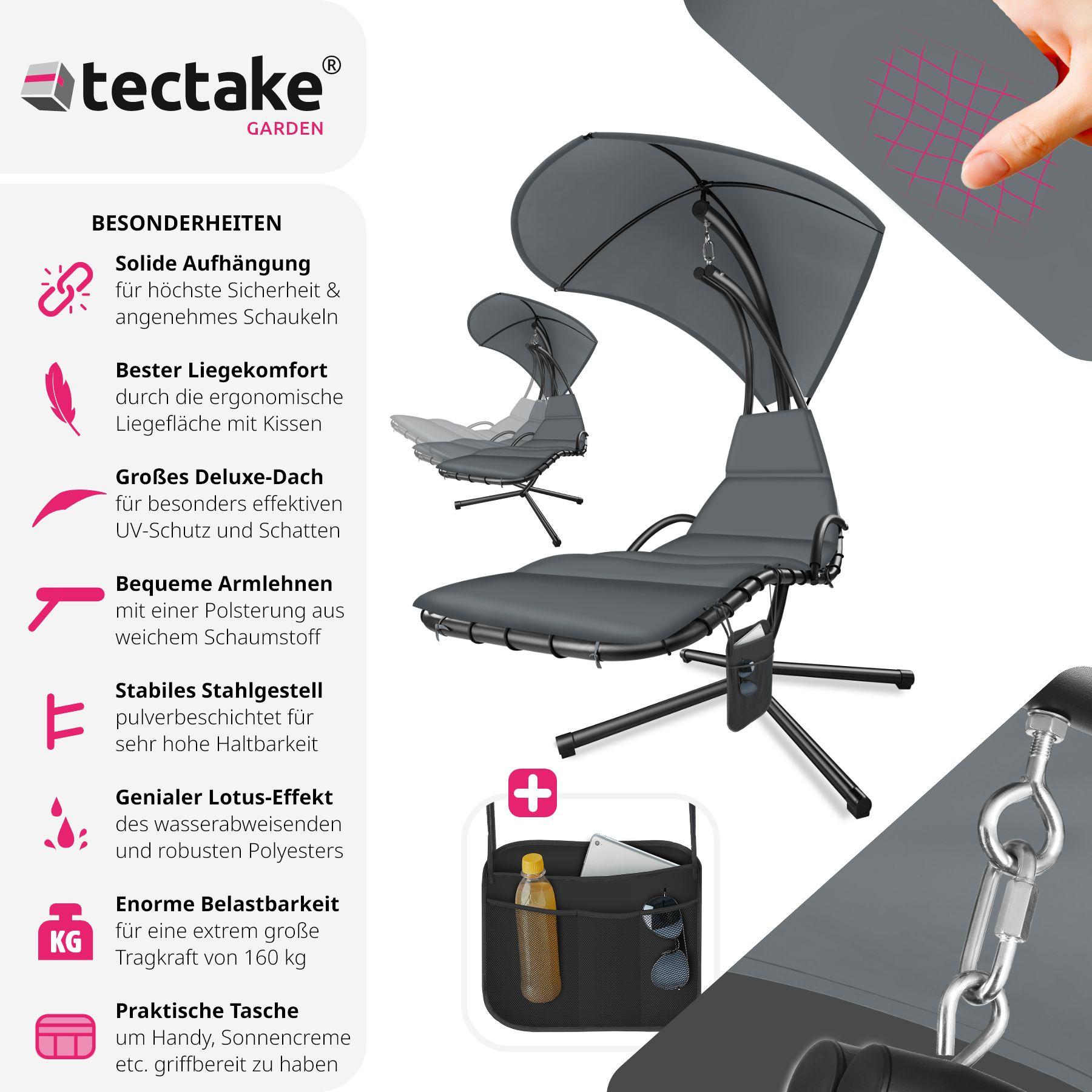 Tectake Fauteuil suspendu Elaria avec pare-soleil et poche latérale  