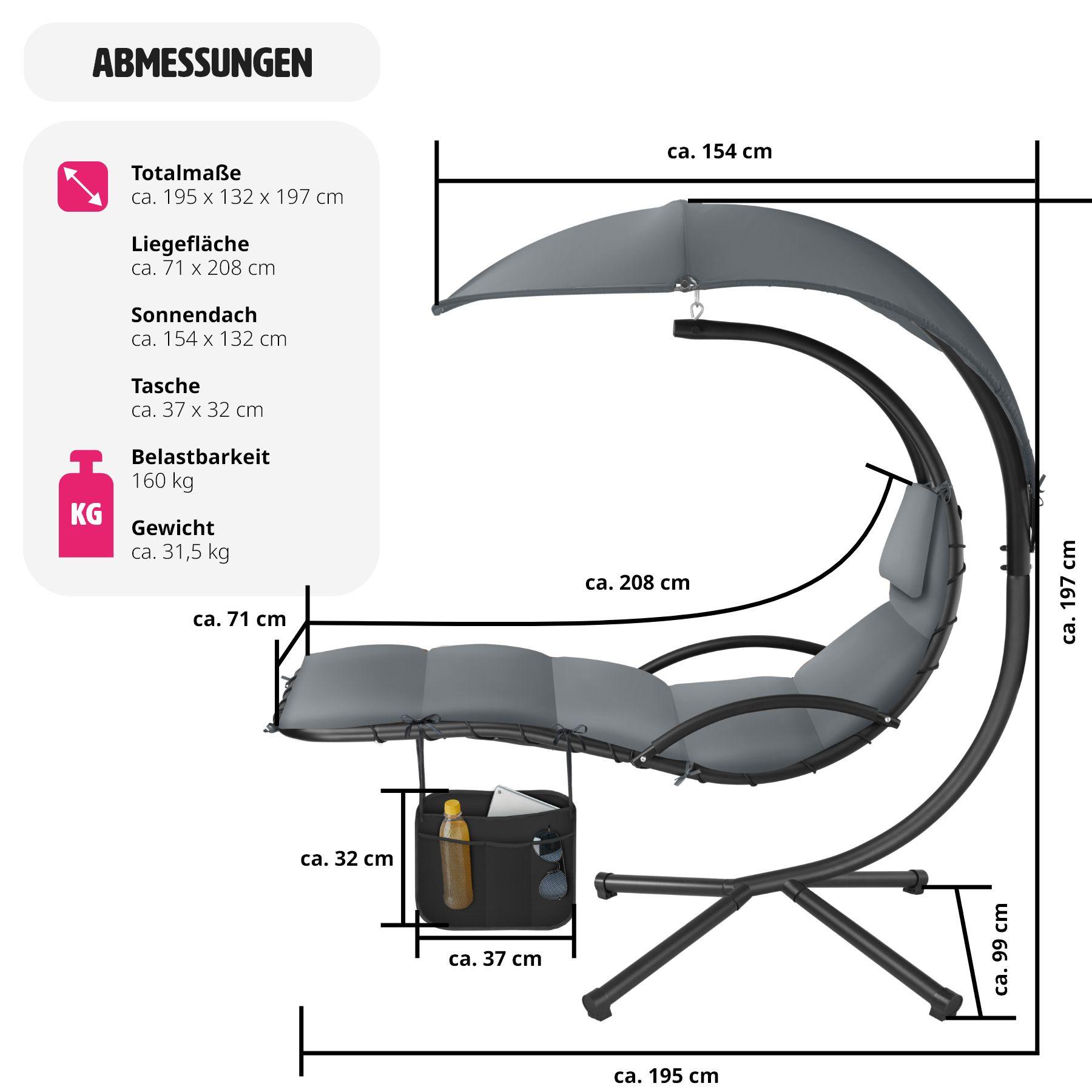 Tectake Fauteuil suspendu Elaria avec pare-soleil et poche latérale  