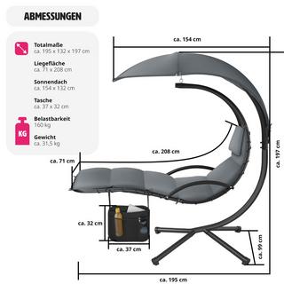Tectake Fauteuil suspendu Elaria avec pare-soleil et poche latérale  