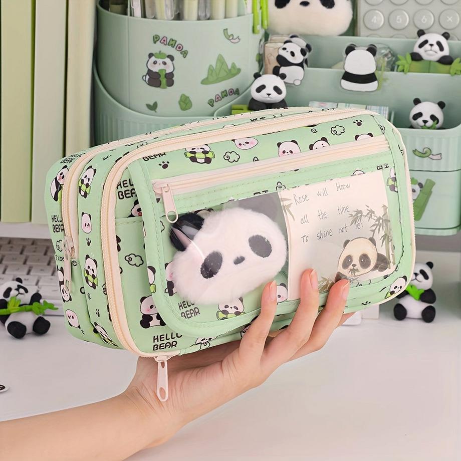 Only-bags.store  Geräumiges Federmäppchen mit Panda-Motiv - strapazierfähiges Oxford-Gewebe, mehrlagiger Organizer für Stifte, Bleistifte, Lineale 