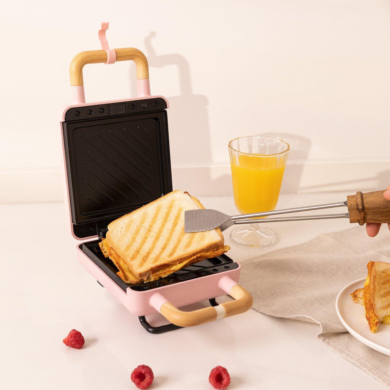 CREATE STONE 2 IN 1 COMPACT - Aspetto a sandwich et gaufrier con assiette rosa pastello intercambiabili  