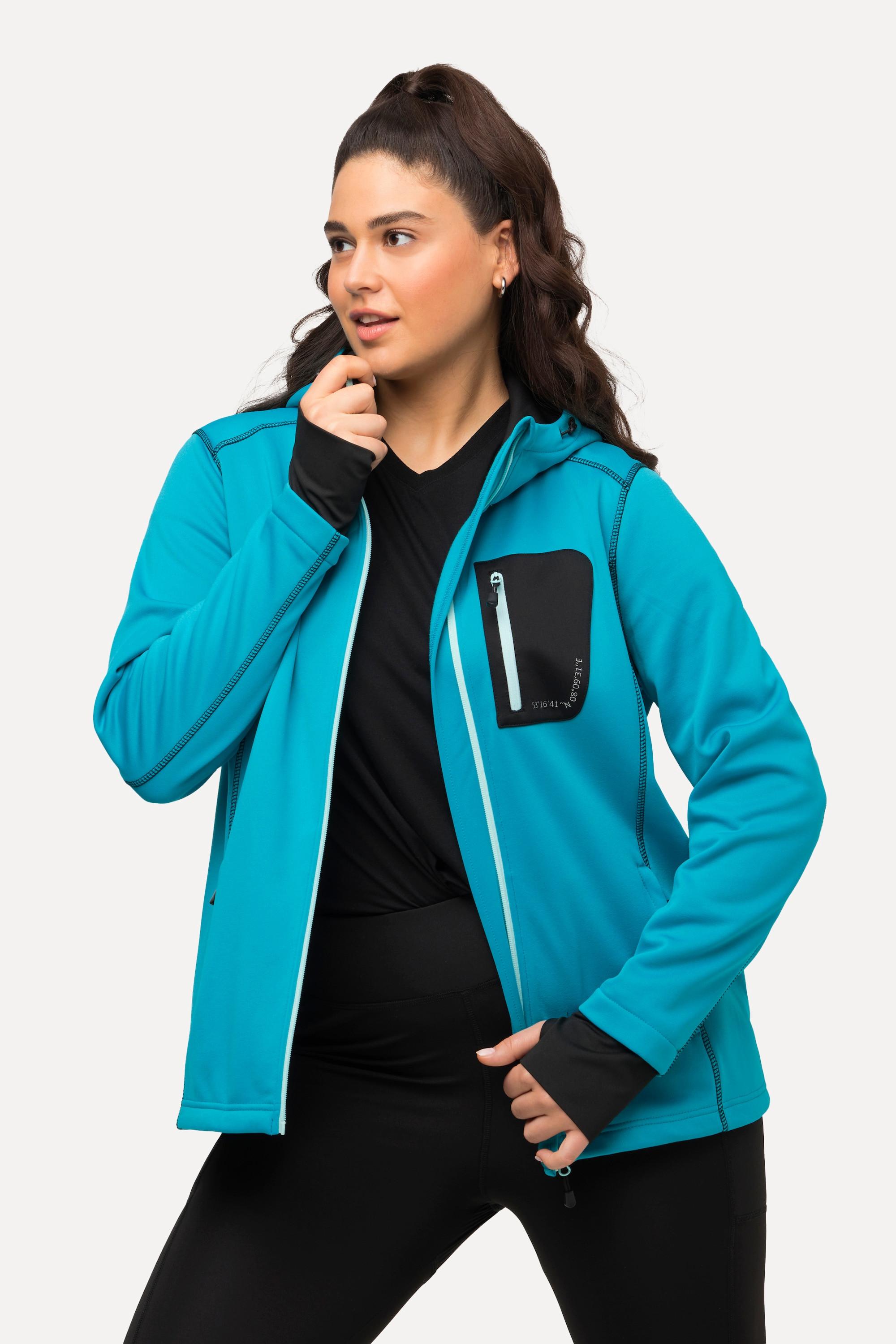 Ulla Popken  HYPRAR Sweatjacke, Reflektordruck, Kapuze, Daumenloch 