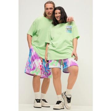 Bermuda unisex in felpa con stampa colorata, taglio della gamba ampio e cintura elastica