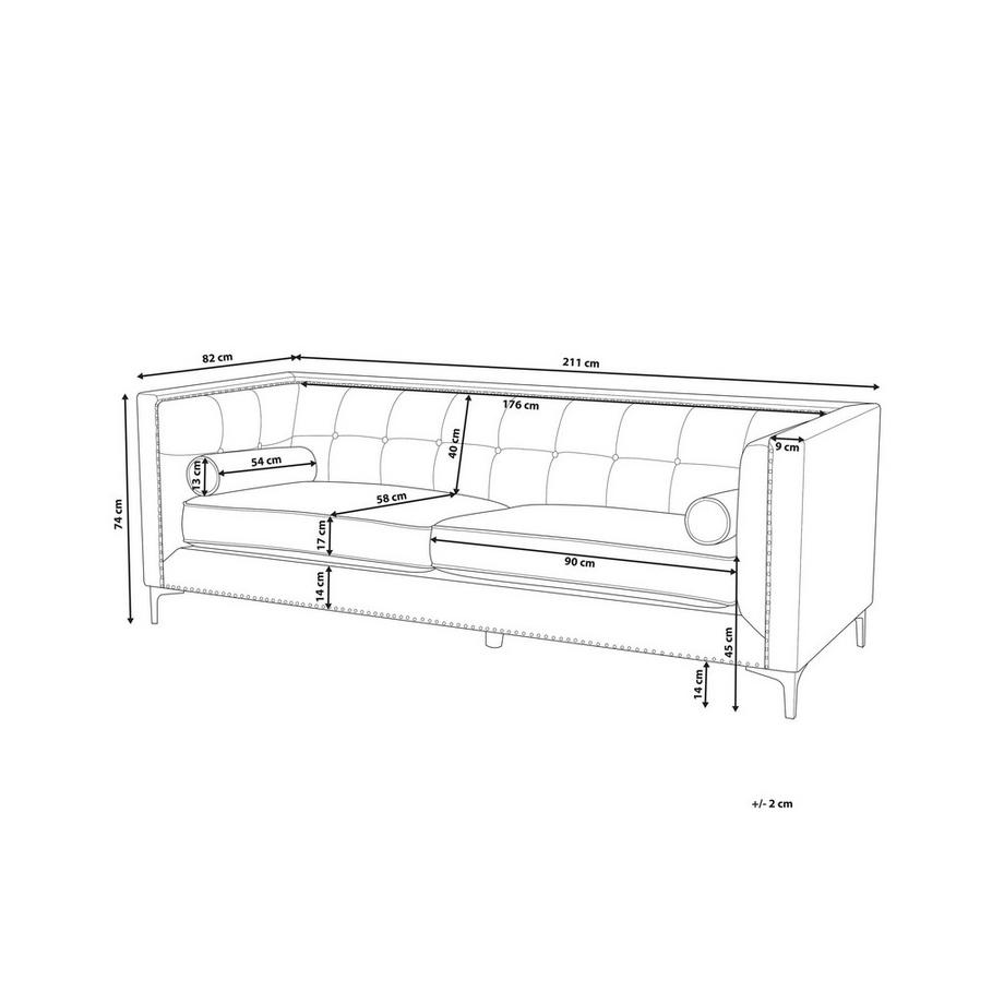Beliani Divano 3 posti en Velluto Glamour AVALDSENES  