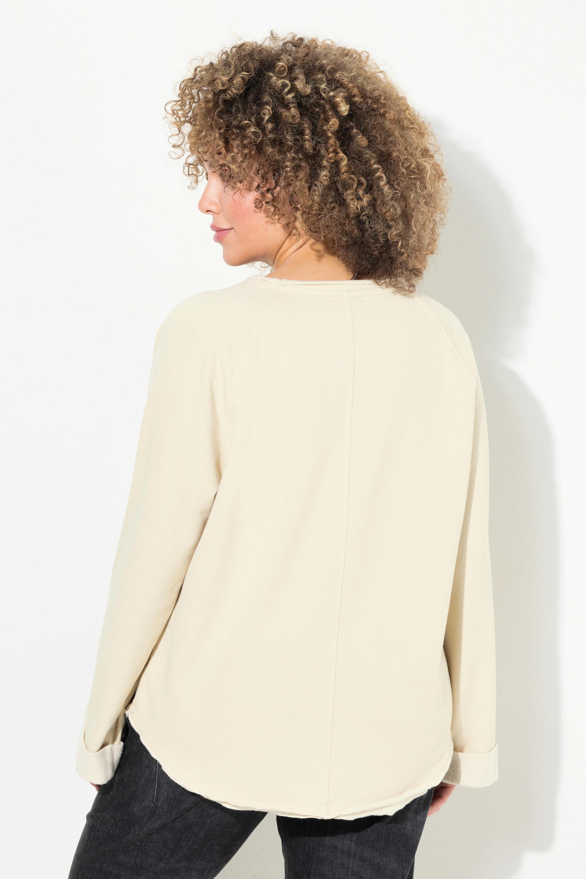 Ulla Popken Sweat-shirt Broderie Col Rond Manches Longues Bords Roulottés  