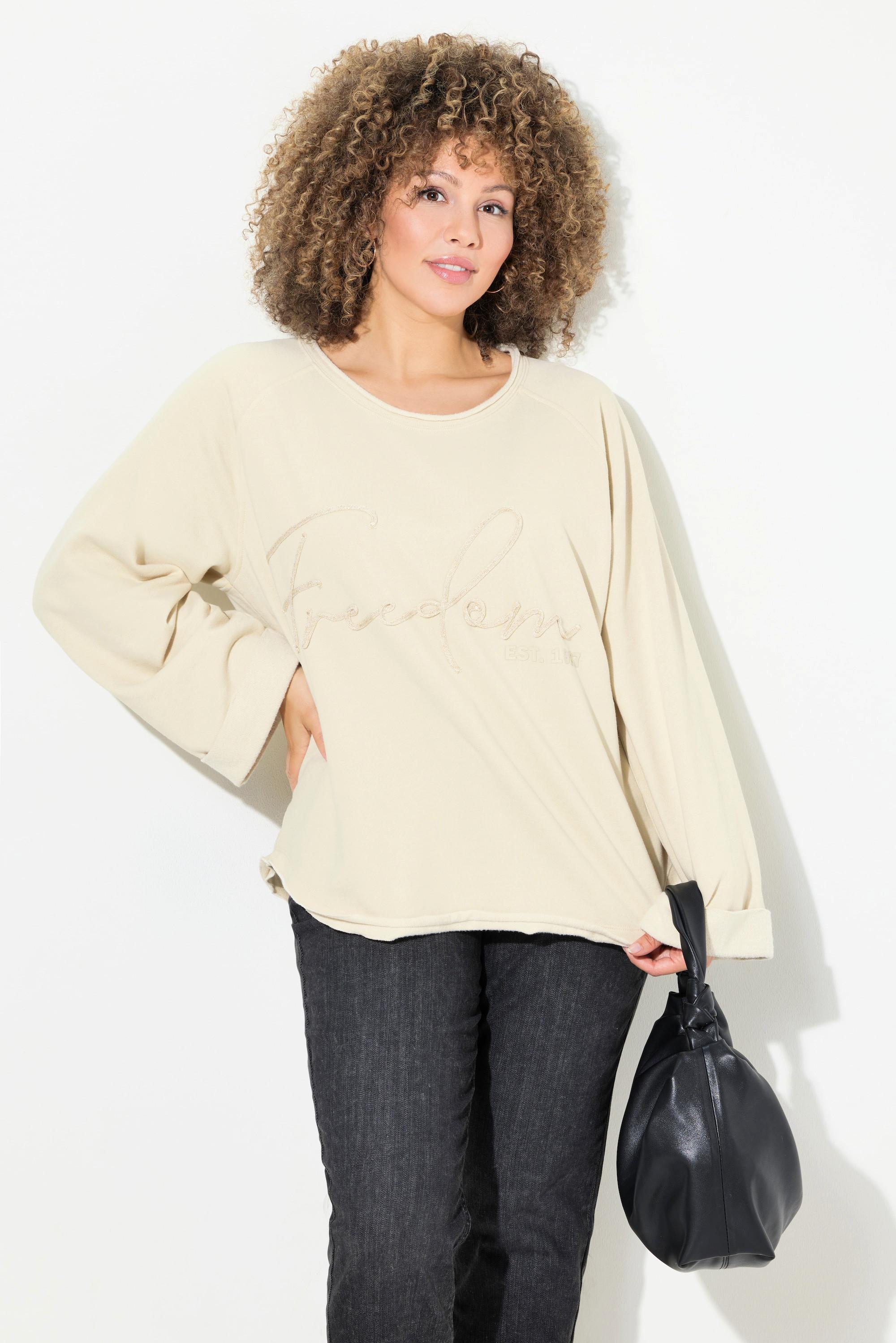 Ulla Popken Sweat-shirt Broderie Col Rond Manches Longues Bords Roulottés  