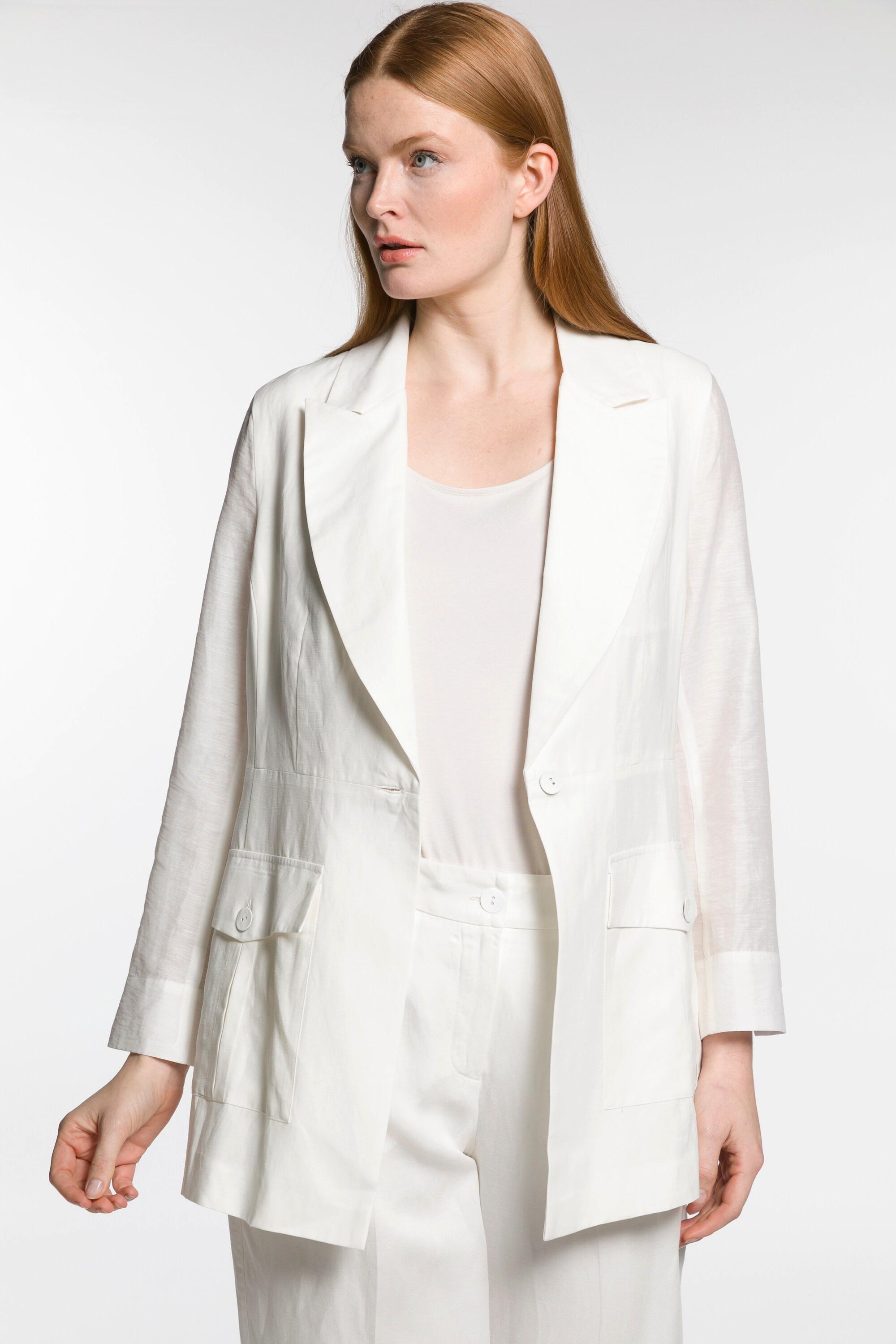 Ulla Popken  Blazer, manches transparentes, col à revers, lin mélangé 