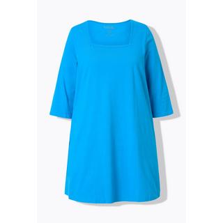 Ulla Popken  T-shirt long, col carré et manches 3/4. Silhouette en A. 