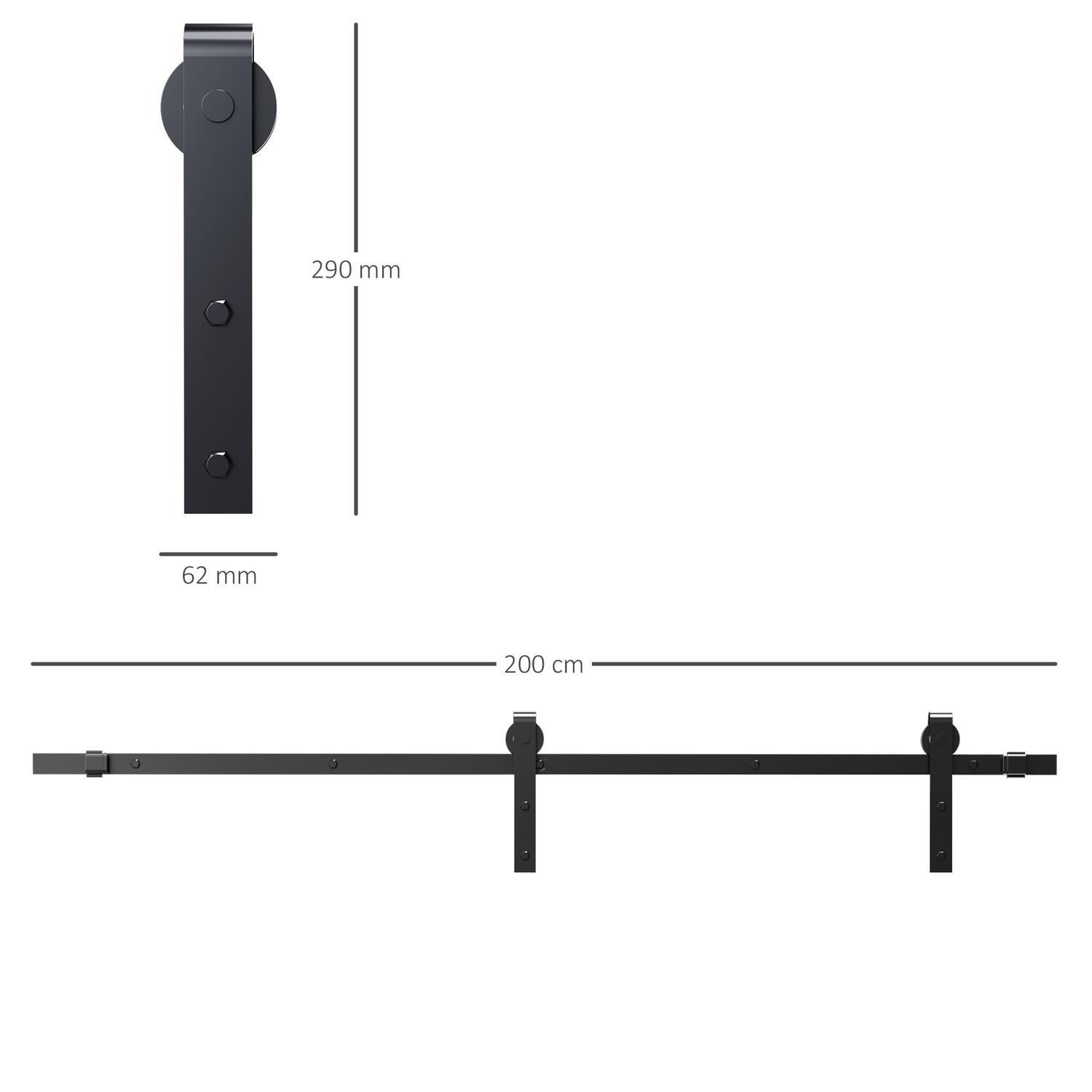 Northio Système De Rail De Roulement Pour Porte Coulissante, Jeu Complet Avec Vis, Jeu De Ferrures Pour Porte Coulissante, Acier Au Carbone, Noir, 200X40X0,6Cm  