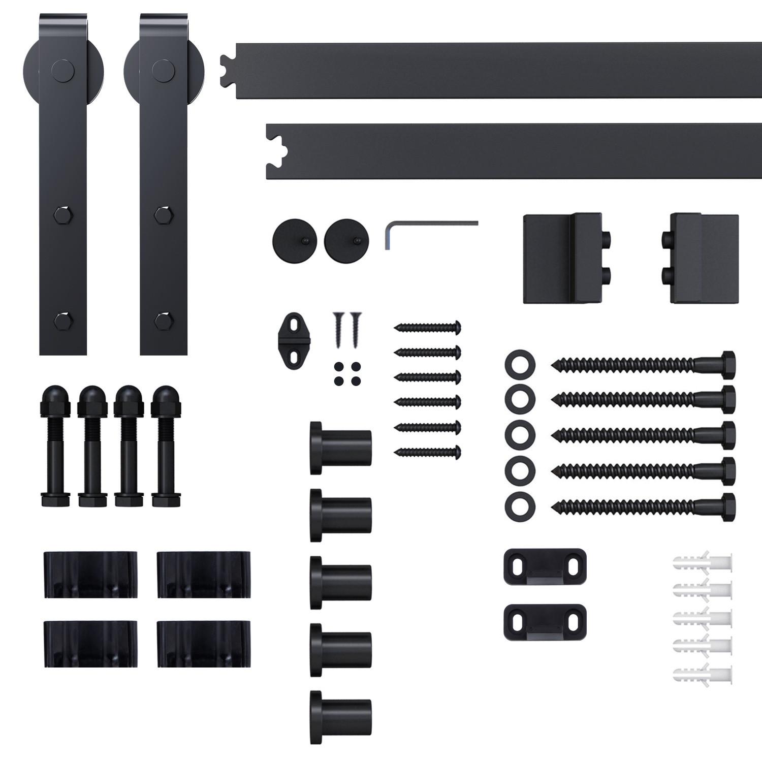 Northio Système De Rail De Roulement Pour Porte Coulissante, Jeu Complet Avec Vis, Jeu De Ferrures Pour Porte Coulissante, Acier Au Carbone, Noir, 200X40X0,6Cm  