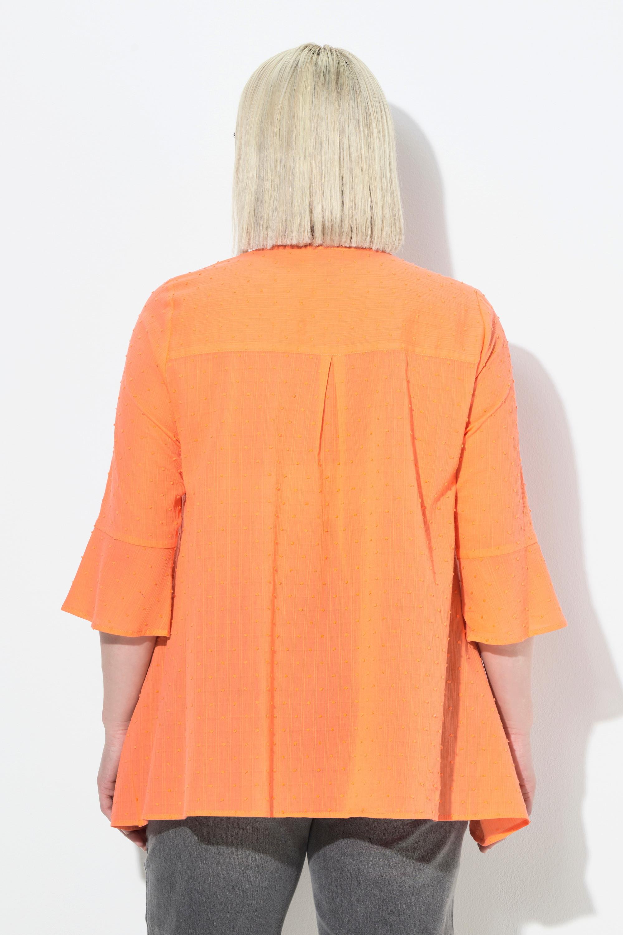 Ulla Popken Blusa Pieghe Decorativa Taglio Svasato Scollo a Tunica Maniche 3/4 Volant  