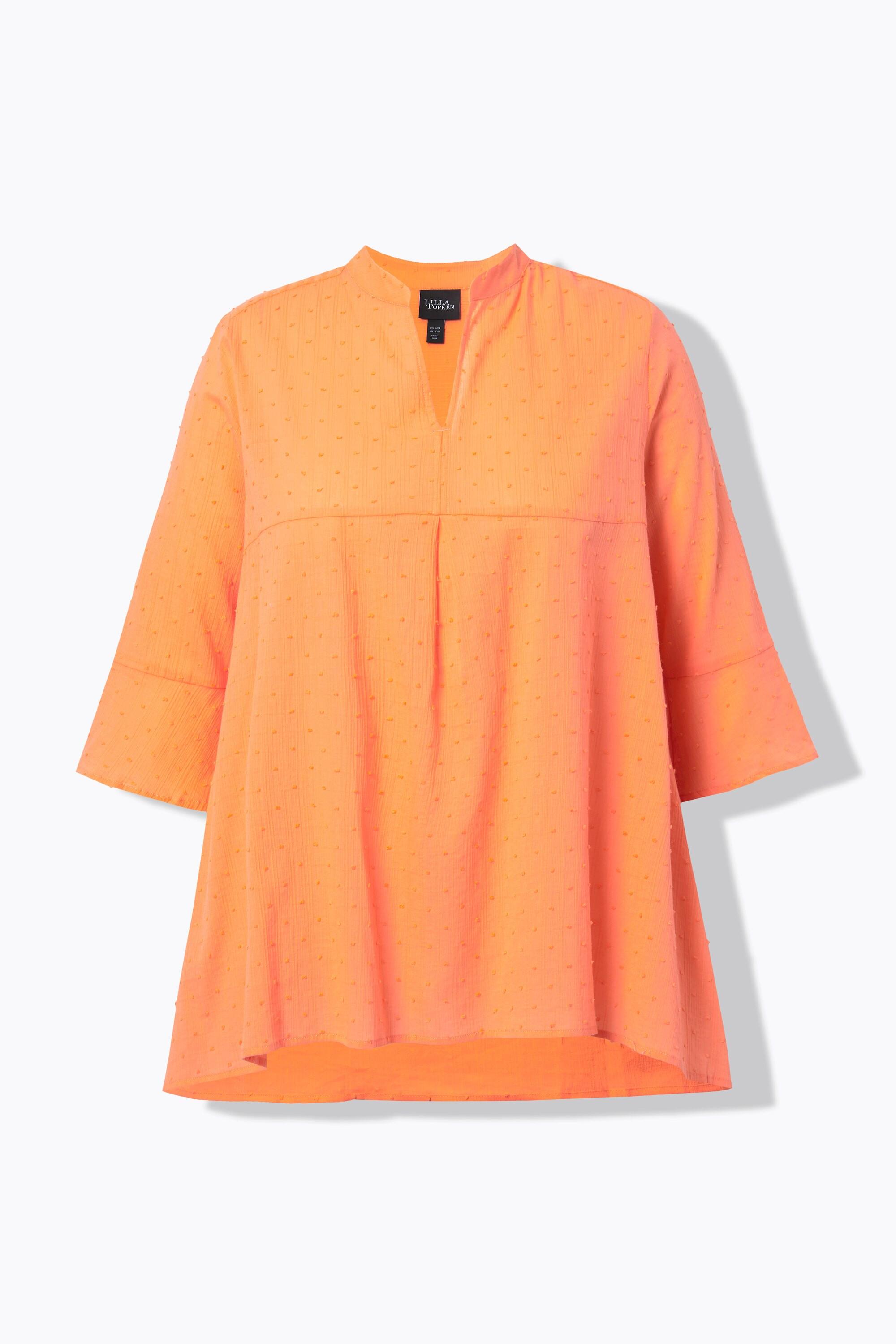 Ulla Popken Blusa Pieghe Decorativa Taglio Svasato Scollo a Tunica Maniche 3/4 Volant  