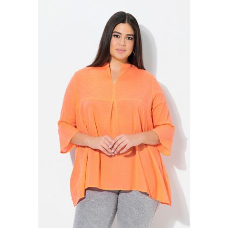 Ulla Popken Blusa Pieghe Decorativa Taglio Svasato Scollo a Tunica Maniche 3/4 Volant  