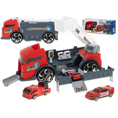Pricenet  Camion trasportatore TIR 2in1 garage vigili del fuoco + 3 auto rosso 