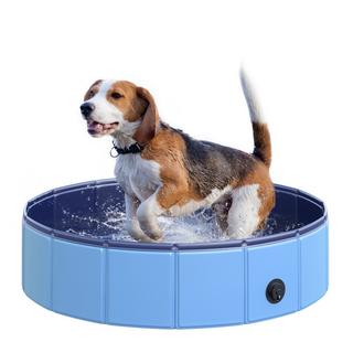 PawHut  Piscina Per Cani, Robusta Piscina Per Cani, Piscina In Pvc + Legno, Blu, Ø80Xh20 Cm, Divertimento Estivo 