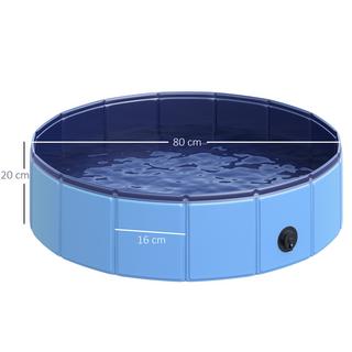 PawHut  Piscina Per Cani, Robusta Piscina Per Cani, Piscina In Pvc + Legno, Blu, Ø80Xh20 Cm, Divertimento Estivo 