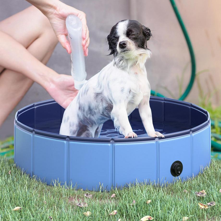 Northio  Piscina Per Cani, Robusta Piscina Per Cani, Piscina In Pvc + Legno, Blu, Ø80Xh20 Cm, Divertimento Estivo 