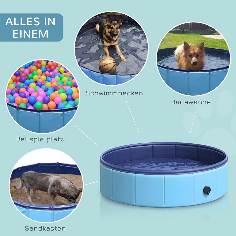 Northio  Piscina Per Cani, Robusta Piscina Per Cani, Piscina In Pvc + Legno, Blu, Ø80Xh20 Cm, Divertimento Estivo 