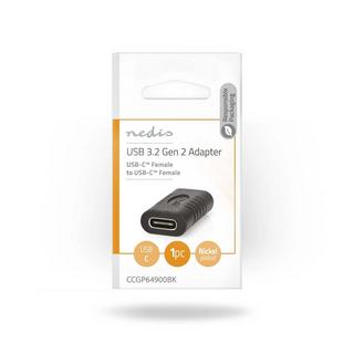 Nedis  USB-C™ Adapter | USB 3.2 Gen 2 | USB-C™ Female | USB-C™ Female | 4K@60Hz | 10 Gbps | Rund | Vernickelt | Schwarz | Umschlag 