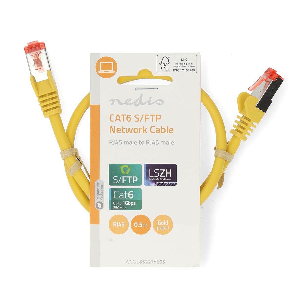 Nedis  Câble réseau CAT6 | RJ45 mâle | RJ45 mâle | S/FTP | 0.50 m | Rond | LSZH | Jaune | Etiquette 