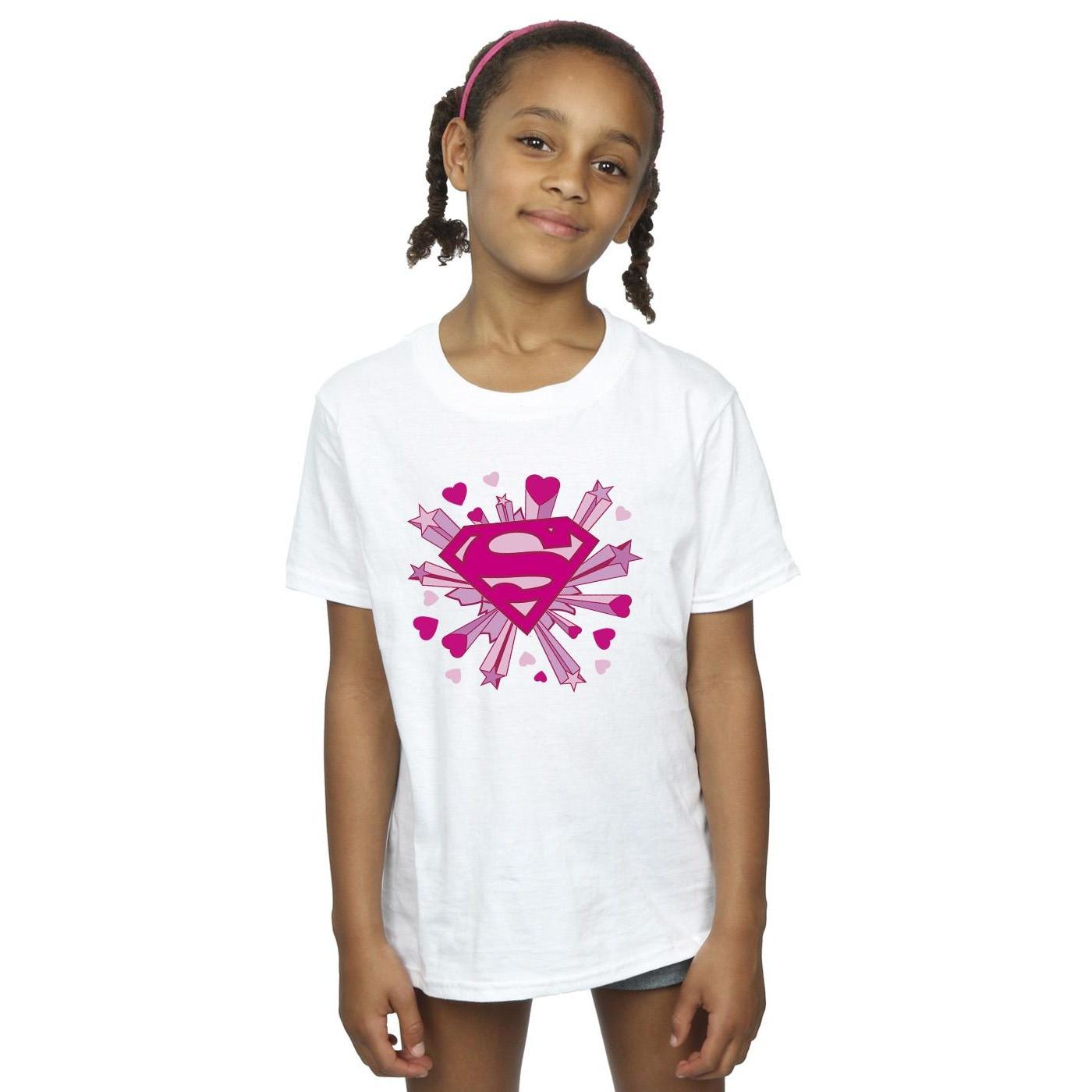 DC COMICS  Superman Pink Hearts And Stars Logo TShirt 