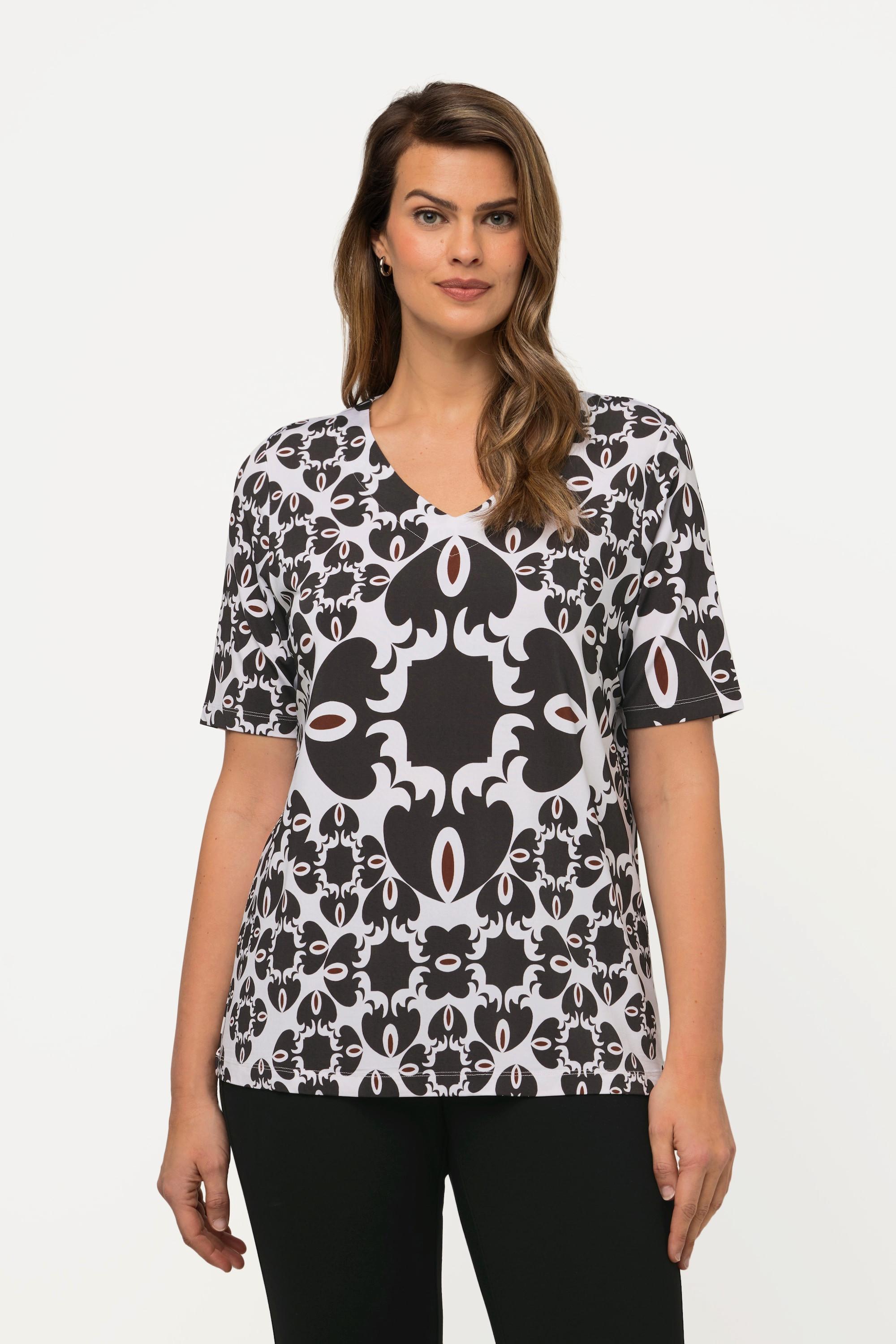 Ulla Popken  Slinkyshirt, Ornamente, Classic, V-Ausschnitt, Halbarm 