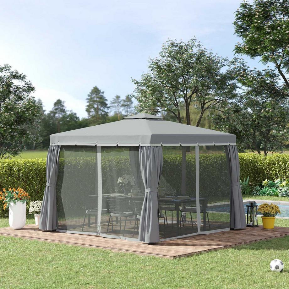 Northio Gartenpavillon Pavillon 2,96 X 2,96 M Gartenzelt Mit Doppeldach Festzelt Partyzelt Mit 4 X Seitenteile Moskitonetz Aluminium Polyester  