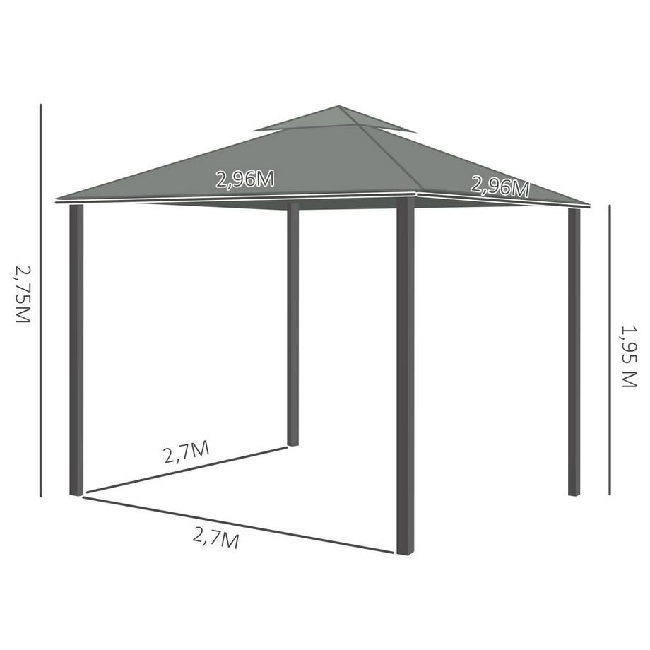 Northio Gartenpavillon Pavillon 2,96 X 2,96 M Gartenzelt Mit Doppeldach Festzelt Partyzelt Mit 4 X Seitenteile Moskitonetz Aluminium Polyester  
