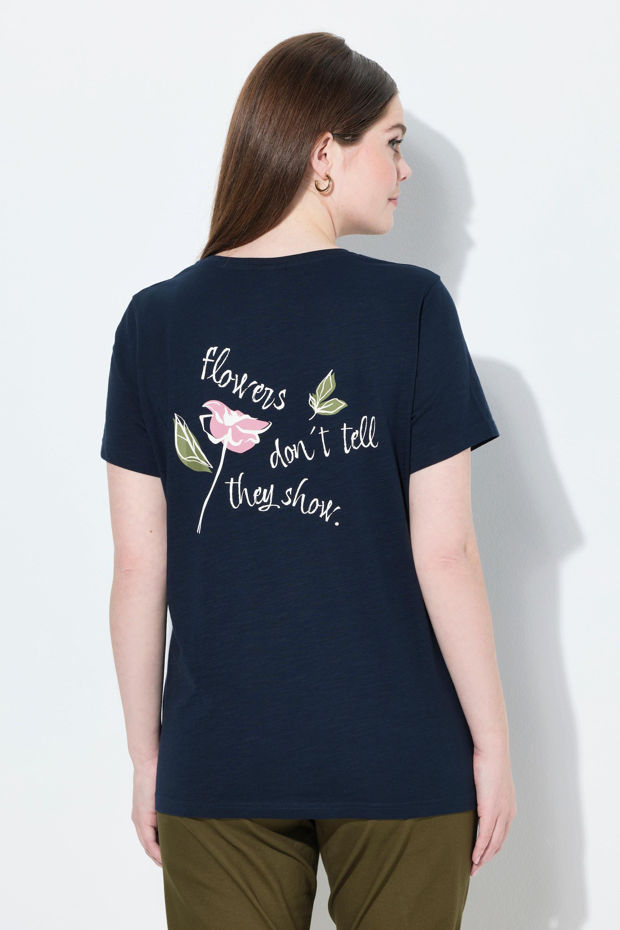 Ulla Popken T-shirt Motif Floral Décolleté en V Manches Courtes  