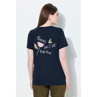Ulla Popken T-shirt Motif Floral Décolleté en V Manches Courtes  