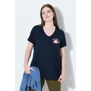 Ulla Popken T-shirt Motif Floral Décolleté en V Manches Courtes  