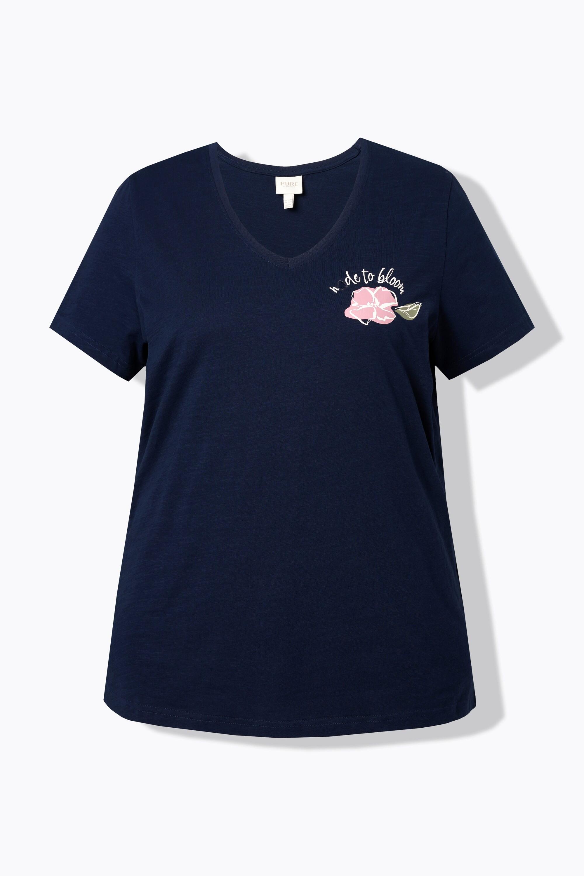 Ulla Popken T-shirt Motif Floral Décolleté en V Manches Courtes  