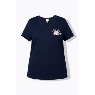 Ulla Popken T-shirt Motif Floral Décolleté en V Manches Courtes  